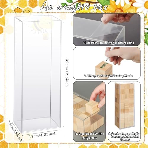 Tenceur 104 Pcs Baby Shower Game Sign Set Baby Shower Blocks to Decorate 54 DIY Blank Wooden Block 48 Watercolor Markers with Acrylic Box Set for Games Gender Reveals Party Supplies(Bee) - Image 5