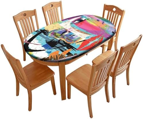 Colorful Abstract Portrait Print Oval Table Cloths Wipeable Spillproof Elastic for Event Wedding Banquet & Parties Fits for 48" x 68" Oval Table by ZNCTFMR