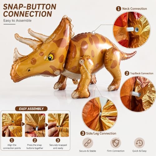 60 PCS Dinosaur Happy Birthday Foil Balloon Decoration Kit, T-Rex, Triceratops, Ankylosaurus Assembleable Inflatable Standing Mylar Balloons with Birthday Banner for Kids Boys Party Decor - Image 3
