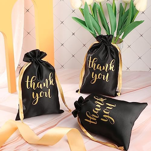 Roowest 6 x 9 Inch 100 Pcs Thank You Satin Gift Bags, Black - Image 3