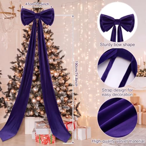 Wavwavw Christmas Giant Velvet Bow Decor Purple Big Bow, 75 x 18 Inches - Image 3
