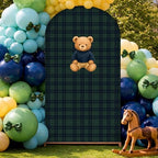 VitalCozy 7.2ft Tartan Plaid Baby Shower Bears Arch Backdrop Cover Vintage Green Birthday Party Decoration Bears Preppy Supplies for Baby Shower Theme Welcome Guest Party Decor by VitalCozy