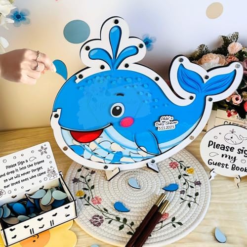 Baby Shower Guest Book Alternative Whale Drop Box, Under the Sea Ocean - Image 3