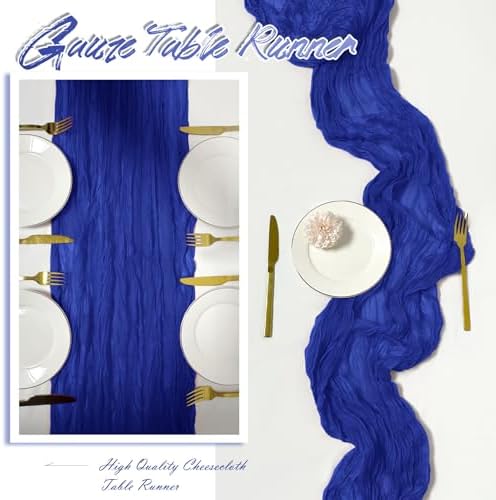 15 Pack Royal Blue Cheesecloth Table Runner 17 x 108 inch Cheese Cloth Table Runners 9ft Blue Table Runner Rustic Romantic Sheer Gauze Runner for Wedding Party Baby Shower Table Decoration - Image 6