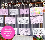 Pink/White Girl Baby Shower Party Banners - Pink Baby Shower Decorations Fiesta Papel Picado Paper Garland, Streamers Features Rocking Horses, Babies, Baby Bottles and Heart Designs 5pack/60 feet - Image 6