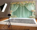 10X8FT Sage Green Backdrop Curtain for Wedding Pink Flower Floral Bridal Party Background Baby Shower Birthday Party Decorations Anniversary Ceremony Banner Photography Photo Booth Props - Image 2