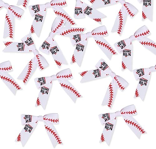 Meseey 30 Pcs Baseball Printed Ribbon Bows 3 Inch Twist Tie Crafts Small Bows for Gift Wrapping, Baby Shower,Wedding, Party Favors, Cake Pops,Treat Bags (Baseball) (Pack of 4) - Image 4