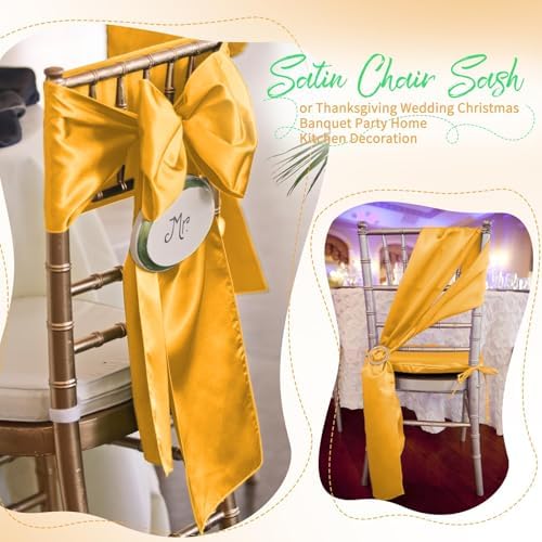 120 PCS Gold Satin Chair Sashes, 7 x 108 Inch - Image 6