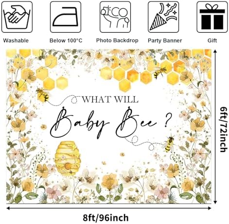 Avezano Baby Bee Gender Reveal Backdrop - Honeycomb Bee Theme Party Decorations Banner (8x6ft) - Image 2