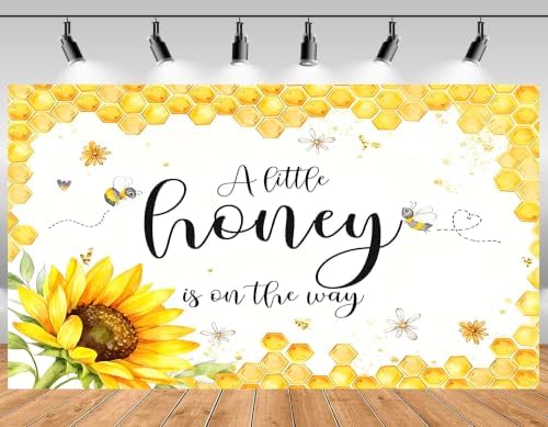 10X8ft Sunflower Bee Honeycomb Backdrop Sweet Floral Insect Photography Baby Shower Gender Reveal Background Tapestry Welcome Little One Party Decoration Photo Studio Props Fabric - Image 2