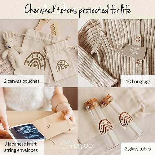 Yunioo Baby Keepsake Box with Baby Memory Book, Newborn Footprint Kit, Baby Milestone Cards, Tooth Fairy Keepsake Tubes and Memory Organizer Envelopes. Unisex Baby Shower Box for Boy or Girl - Image 5