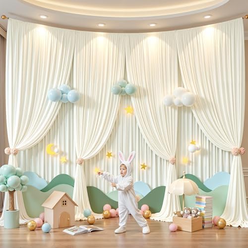 16x10FT Cream White Backdrop Curtain for Wedding Parties, Wrinkle Free Polyester Photography Backdrop Drapes for Wedding Baby Shower Birthday Parties Stage Background Stand Decorations 4x10ft,4 Panels - Image 6