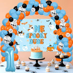 Halloween 1st Birthday Decorations Boy Blue - One Spooky Dude Backdrop with Balloon Arch Kit, Highchair Banner, Cake Topper Foil Balloon for Spooky First Birthday Party Supplies - Image 2
