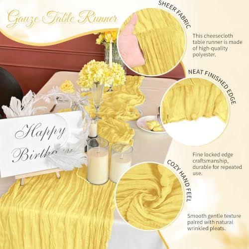 Light Yellow Boho Cheesecloth Table Runner 12 Pack 17x108 Inch Sheer Gauze - Image 3