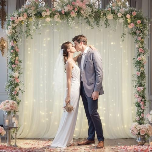 20x10ft Ivory Tulle Backdrop Curtain with Lights String for Parites, Sheer Backdrop Curtains for Wedding Baby Shower Birthday Party Photo Shoot Decorations - Image 4