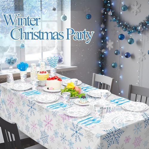 Funnymoom 452 Pcs Blue Purple Winter Snowflakes Party Supply 50, Plates set - Image 4