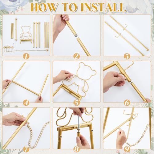 Novabright 39"-47" Baby Shower Adjustable Gold Easel Stand Wedding Welcome Sign Heavy Duty Metal Easel with 4 Display Modes 360° Rotating Hooks 4-tier Adjustable Display Stand, Art, Poster - Image 6