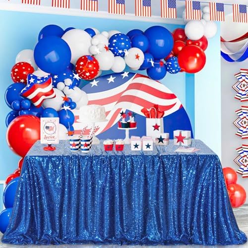 Rectangle Wedding Tablecloth Royal Blue 90x132 Inch Seamless Sequin Fabric - Image 3