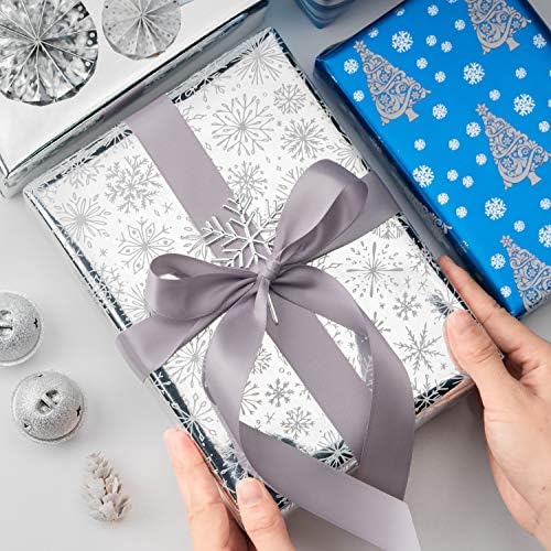WRAPAHOLIC Blue Christmas Wrapping Paper Set - Blue and Silver Metallic Foil Shine Christmas Wrapping Paper Bundle with Gift Bow & Ribbon & Tag & Sticker - Image 3