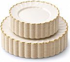 By Madee HEAVYWEIGHT Ivory Gold Scalloped Disposable Plates for Party 60 Pc by byMadee