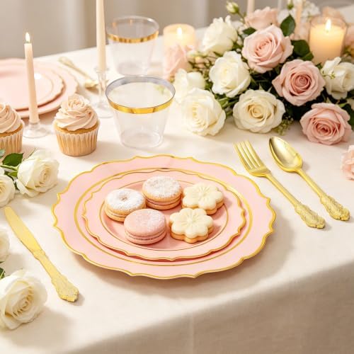 Sylans 700PCS Pink Plastic Plates Dinnerware Set Disposable for 100 Guests - Image 5