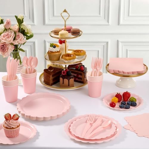 Goodluck 350 PCS Pink Paper Plates Set, 50 Guest Party Supplies - Image 5
