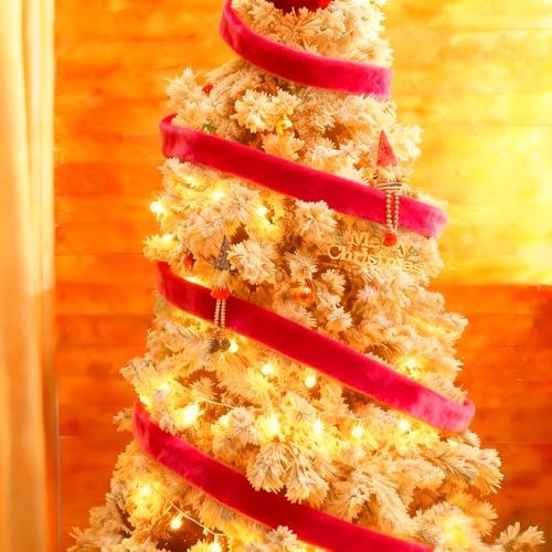 Meseey 4 Inch Wide Hot Pink Velvet Wired Ribbon, 10 Yards Velvet Ribbon with Wire Edge for Christmas Tree, Wreaths, Gift Wrapping, Bows, Crafts and Holiday Decorations - Image 4