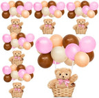 Hollowfly 6 Set Bear Baby Shower Party Decoration Table Centerpieces 6 Gender Reveal Stuffed Plush Bears 6 Bamboo Baskets 60 Colorful Balloons 12 Balloon Stands Birthday Party Wedding(Pink) by Hollowfly