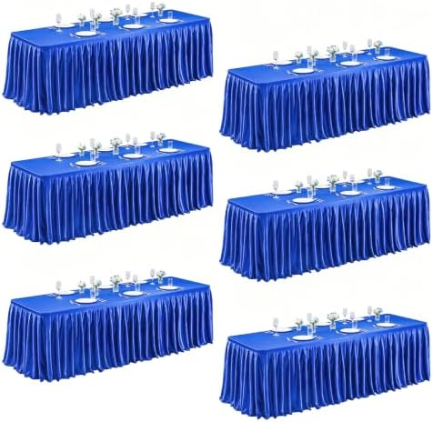 6 Packs Royal Blue Satin Tablecloths Rectangle 8FT, Glitter Spandex Fitted Stretch Table Covers Wrinkle-Free Floor Length Shimmer Table Skirt for Weddings Parties Baby Shower Banquets Vendor Events by Partisky