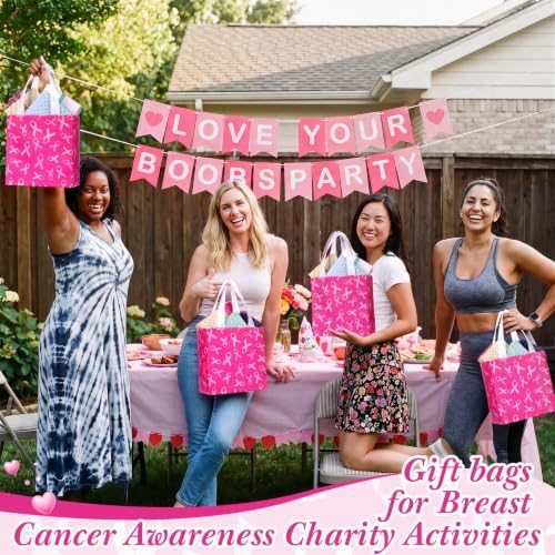 Lingvee 50 Pack Breast Cancer Awareness Gift Bags Bulk for Party - Image 3
