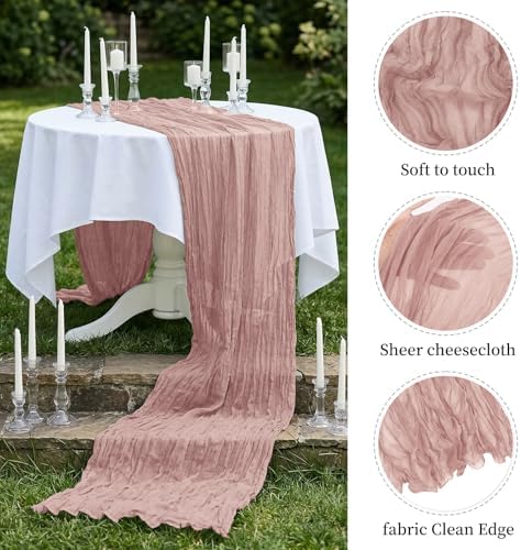 20 Pack Dusty Pink 17 x 108 Inch Cheesecloth Table Runner - Boho Gauze Sheer Fabric for Wedding Baby Shower Party Home Decor - Image 4