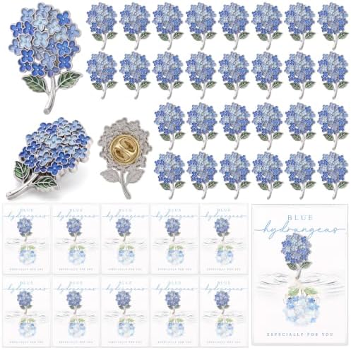 50 Sets Blue Hydrangea Gifts Enamel Pins Cards Wedding Favors Bulk by Hinly
