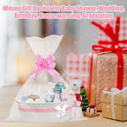 Gift Basket, Hamper Kit, Empty Hamper Basket with Cellophane Bags and Pull Bows, Rope Gift Baskets with Handles, Woven Gift Baskets for Baby Shower, Wedding, Birthday, Housewarming (White-pink) - Image 3