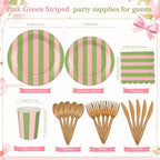 Mimorou 350 Pcs Pink and Green Striped Party Tableware for 50 - Image 3