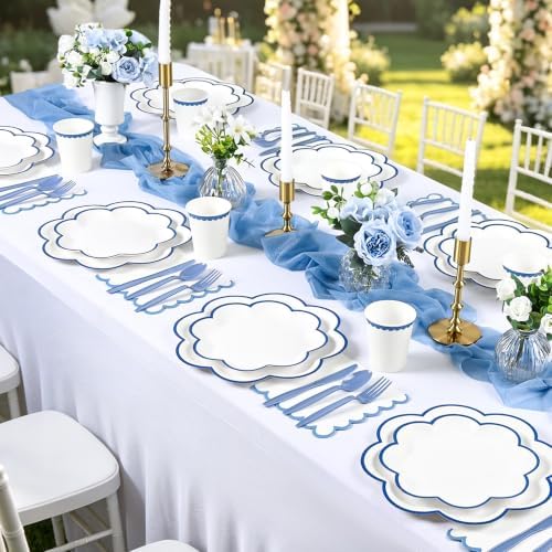 350 Pcs Dark Blue and White Paper Plates and Napkins Set - Image 5