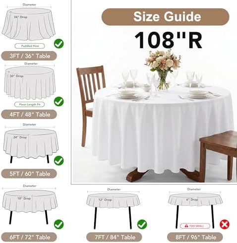 Fitable 6 Pack Navy Tablecloths 108 Inch Round for 36"-84" Tables - Image 5