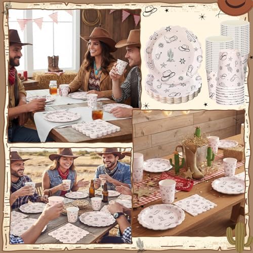 Domensi 250 Pcs Western Cowboy Paper Plates Napkins and Cups Serve 50 - Image 4