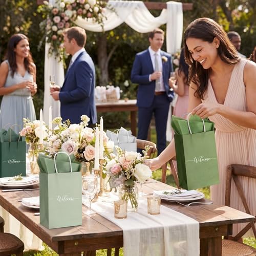 Kolldenn 50 Sets Sage Green Wedding Welcome Bags for Guests with Handles - Image 5