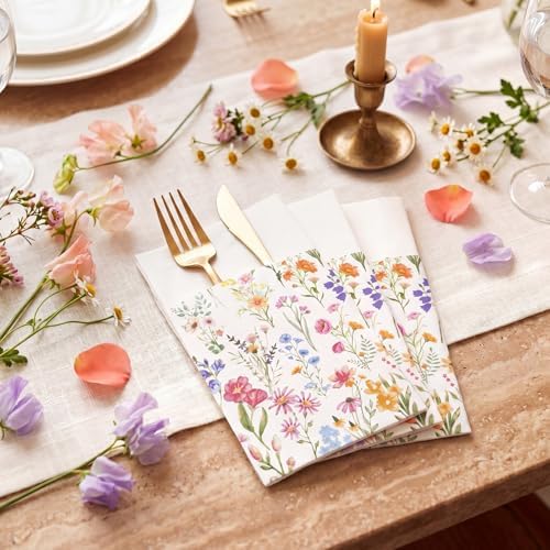 Potchen 100 Pcs Linen Feel Napkins Disposable, Watercolor Wildflower - Image 2