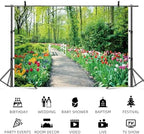 10x6.5ft Spring Backdrop Garden Colorful Flowers Photography Background Green Tree Forest Nature Scenery Bridal Shower Wedding Banner Decorations Kids Adults Birthday Portrait Photo Booth Prop - Image 5