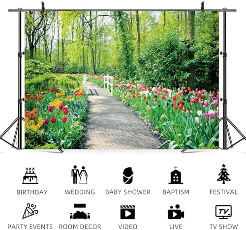 12x6ft Spring Backdrop Garden Colorful Flowers Photography Background Green Tree Forest Nature Scenery Bridal Shower Wedding Banner Decorations Kids Adults Birthday Portrait Photo Booth Prop - Image 5