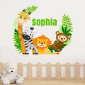 Jungle Animals Custom Name Wall Decal - Baby Safari Animals Series Theme Wall Art Decal - Wall Decal for Nursery Bedroom playroom Decoration (Wide 30"x26" Height) by CuteDecals