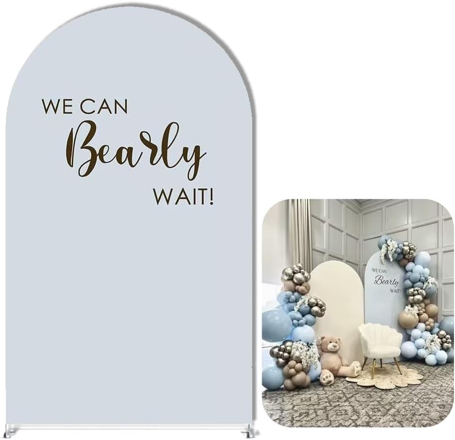 We Can Bearly Wait Brown Arch Cover for Baby Shower Party Decor,Elastic Spandex (G2353X,4ftx7.2ft (125x220cm)) by AOSTO
