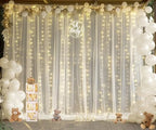 Ivory Tulle Backdrop Curtains with Lights String for Parites Wedding 20×8ft Ivory Sheer Backdrop Curtains for Baby Shower Birthday Party Photo Shoot Background Decorations(4 Panels 5ft×8ft) - Image 4