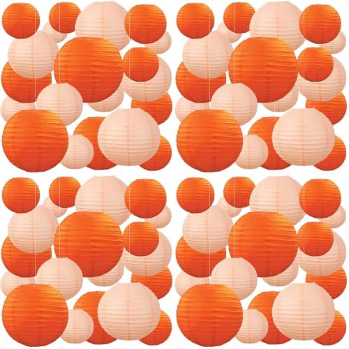 20Pcs Orange and Peach Paper Lanterns 6" 8" 10" Inches Round Hanging Paper Lanterns Decorations for Wedding Graduation Birthday Party Bridal Shower (Pack of 4) by Partiazy