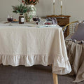 GLORY SEASON Retro Farmhouse Ruffle Tablecloth Cotton Flounces Trim Washable Table Cover Tablecloths for Rectangle Table Baby Shower Kitchen Party Wedding Decor, 52''x70'' by GLORYSEASON