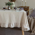 GLORY SEASON Retro Farmhouse Ruffle Tablecloth Cotton Flounces Trim Washable Table Cover Tablecloths for Rectangle Table Baby Shower Kitchen Party Wedding Decor 60''x102'' by GLORYSEASON