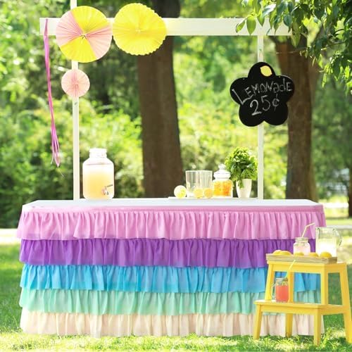 Table Skirt Rainbow Unicorn 14ft Ruffle Rectangle Tablecloth for Birthday Party Baby Shower Parties Decorations - Image 6