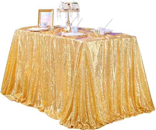 QueenDream Gold Table Cloth Party Decorations: Sequin Fabric 90x90 Inch by QueenDream