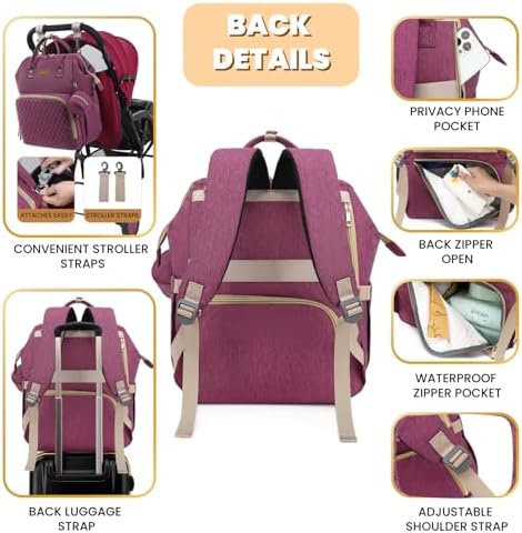 ROSEGIN Diaper Bag Backpack with Changing Pad, Pacifier Case, Baby Bag for Boy Girl Toddler - Large, Stylish, Waterproof Travel Quilted Diaper Bag for Mom - Baby Shower - Purple - Image 4